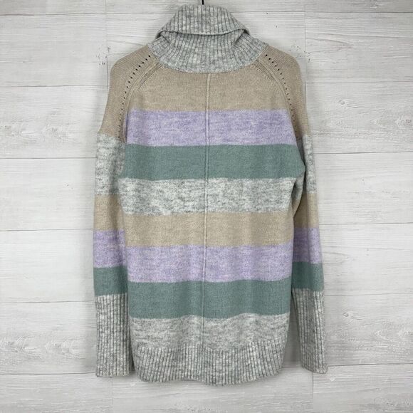 Gap Brushed Turtleneck Sweater Women L Striped Green Purple Relaxed Preppy Cozy - Picture 6 of 15